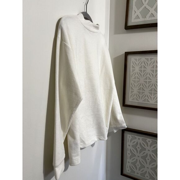 Lands' End Ivory Mock Neck Long Sleeve Top M Minimalist Cotton Knit Basic Layer - Picture 4 of 8
